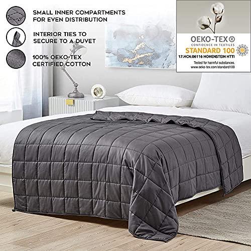 YnM Weighted Blanket — Heavy 100% Oeko-Tex Certified Cotton Material with Premium Glass Beads (Dark Grey, 80''x87'' 25lbs), Two Persons(110~190lb) Sharing Use on Queen/King Bed | A Duvet Included - SHOP NO2CO2