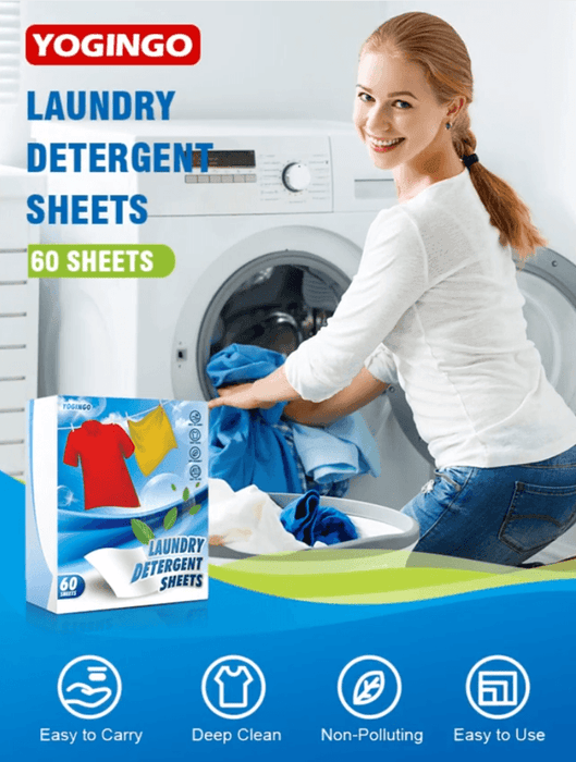 YOGINGO Laundry Detergent Sheets, (120 Loads)60 Sheets, Travel Laundry Detergent, Eco Friendly Laundry Soap Sheets, Laundry Strips, Washer Sheets Detergent Suitable for Washing Machine, Hand Wash - SHOP NO2CO2