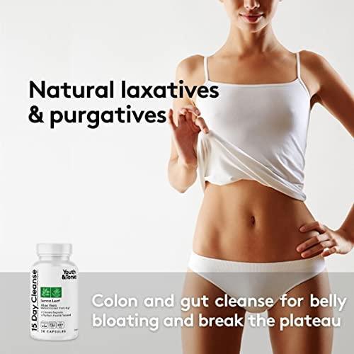 Youth & Tonic Colon Cleanser & Detox for Loss of Waste, Breaking The Plateau, Bloating. 60 Pills for Cleanse with Senna Leaf, Apple Cider Vinegar, Glucomannan and More - SHOP NO2CO2