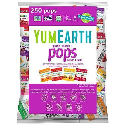 YumEarth Organic Vitamin C Lollipops Variety Pack - Fruit Flavored Natural Hard Candy Suckers, Gluten-Free Lollipops for Kids - Allergy Friendly, Non-GMO, Vegan, No Artificial Flavors or Dyes - 250 Count - SHOP NO2CO2