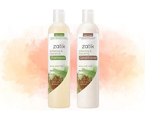 Zatik Naturals - Maca and Jojoba Softening and Hydrating Shampoo (10.8 fl oz 320 ml) for all Hair Vegan Bio-degradable pH Balanced Free From Sulfates, EDTA, PEG, fragrances & mineral oil - SHOP NO2CO2