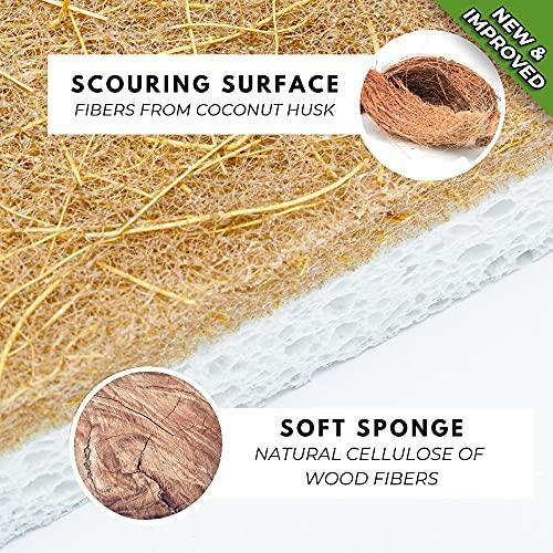 Zen Living Natural Sponge - Eco-Friendly Scrub Sponges for Kitchen - Non Scratch Odor Free Biodegradable Plant Based Scrubber Pads for Cleaning Dishes - Best Wooden Pulp Sponge (Brown-White, 6 Pack) - SHOP NO2CO2