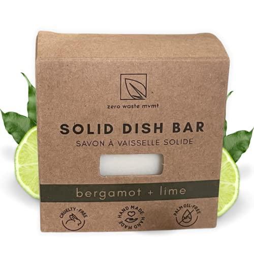 Zero Waste MVMT Solid Dish Soap Bar | Bergamot + Lime | Natural, Zero Waste Soap | Plastic-Free Dish Block | USDA Certified Organic & VegeCert Vegan-Friendly Dish Soap - SHOP NO2CO2