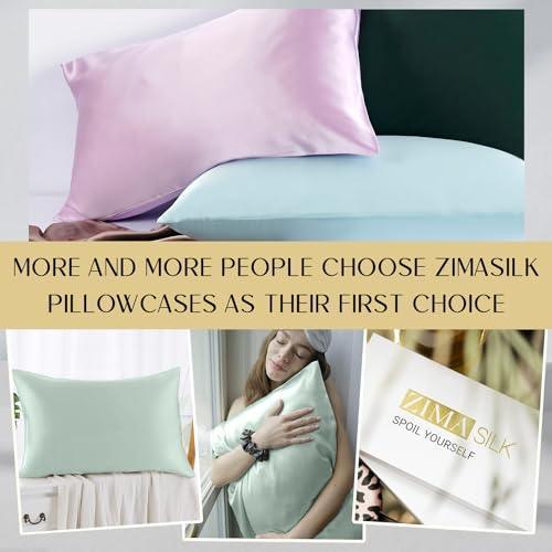 ZIMASILK 100% Pure Mulberry Silk Pillowcase for Hair and Skin Health,Soft and Smooth,Both Sides Premium Grade 6A Silk,600 Thread Count,with Hidden Zipper,1pc(Standard 20''x26'',Light Green) - SHOP NO2CO2