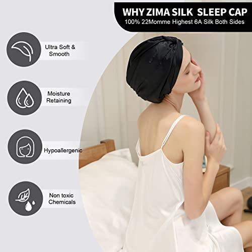 ZIMASILK 22 Momme 100% Mulberry Silk Bonnet for Sleeping & Women Hair Care, Highest Grade 6A Silk hair wrap for sleeping with Premium Elastic Stay On Head (1Pc, Black) - SHOP NO2CO2