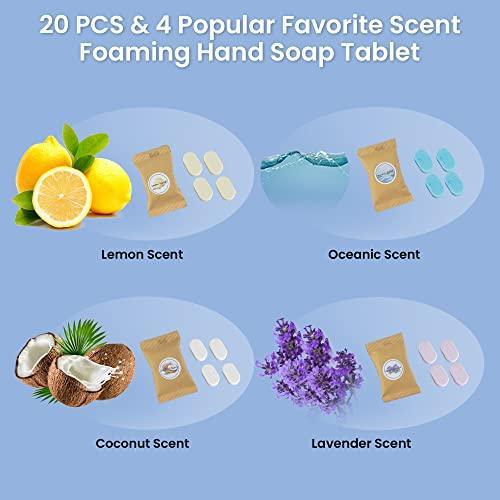 Zimwin 20 Pack Foaming Hand Soap Tablet Refills, 4 Scent, 12g Big Tablets, Makes 240 fl oz Soap Total, Eco Friendly Hand Wash Tablets Lemon, Coconut, Oceanic, Lavender Fragrance - SHOP NO2CO2