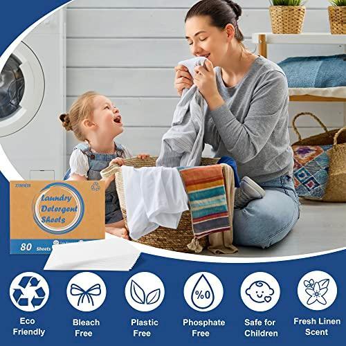 Zimwin Laundry Detergent Sheets, 80 Sheets Fresh Linen Scent Laundry Soap Sheets - Eco-Friendly Hypoallergenic Liquidless Washing Supplies for Dorm Travel Camping - 80 Loads - SHOP NO2CO2