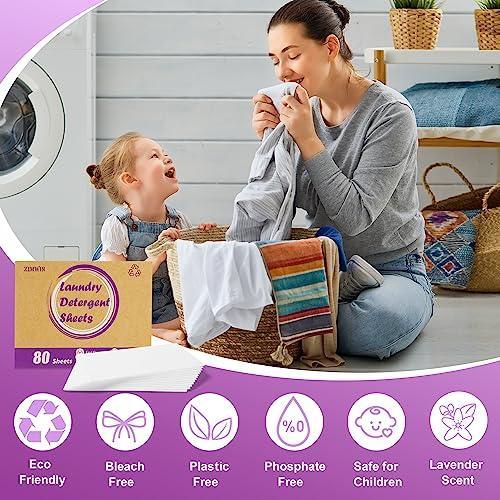 Zimwin Laundry Detergent Sheets, 80 Sheets Lavender Scent Laundry Soap Sheets - Eco-Friendly Hypoallergenic Liquidless Washing Supplies for Dorm Travel Camping - 80 Loads - SHOP NO2CO2