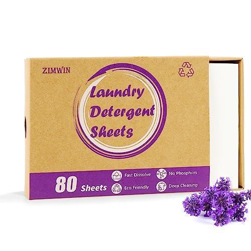 Zimwin Laundry Detergent Sheets, 80 Sheets Lavender Scent Laundry Soap Sheets - Eco-Friendly Hypoallergenic Liquidless Washing Supplies for Dorm Travel Camping - 80 Loads - SHOP NO2CO2