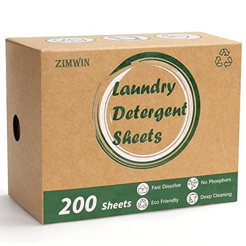 Zimwin Laundry Detergent Sheets Up to 200 Loads, Eco-Friendly Fragrance Free Laundry Detergent Strips, Plastic-free Travel Portable Hypoallergenic Liquidless Washing Supplies for Dorm Travel Camping - SHOP NO2CO2